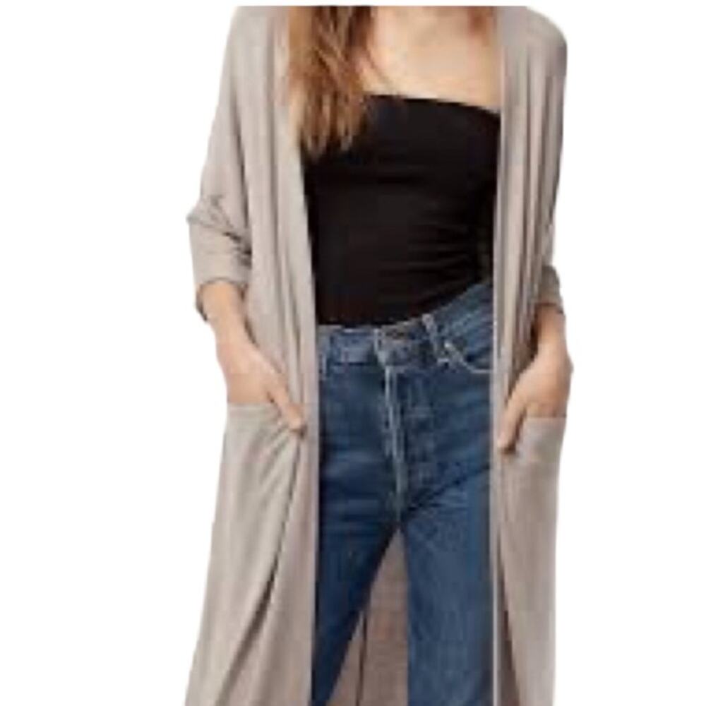 WILFRED FREE Aritzia Zlata Light Gray Long Cardigan Pockets Size XXS